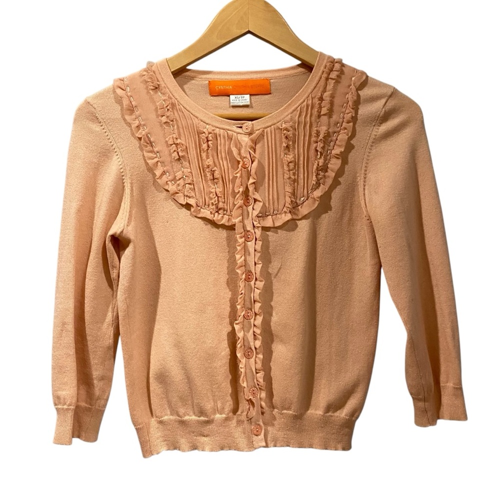 Cynthia Steffe Coral Cotton/Silk Ruffle Cardigan Sweater XS/TP